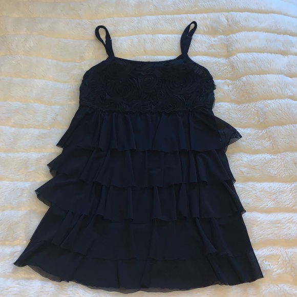 Black ruffle roses layered rhumba ruffles tunic mini dress tank top S - Picture 10 of 11